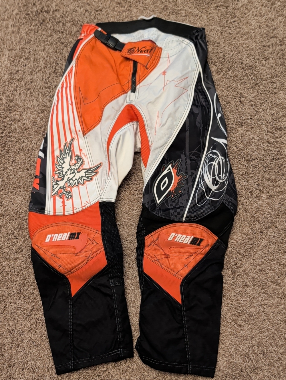O'Neal Boy's MX Motocross Pants - Orange, Black & White